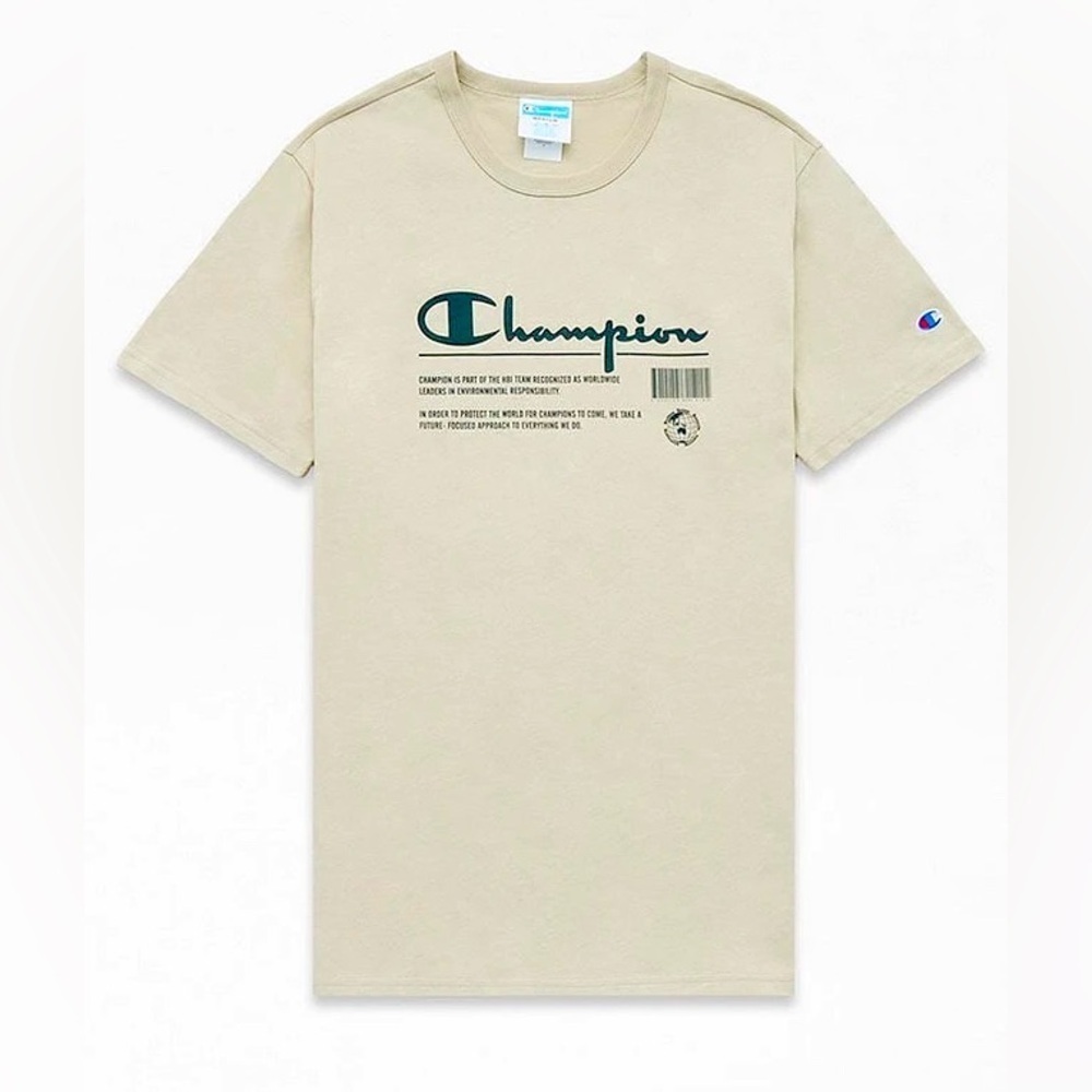 Champion Care Tag T-Shirt men’s graphic tee size XL tan brown y3K y2K crew neck